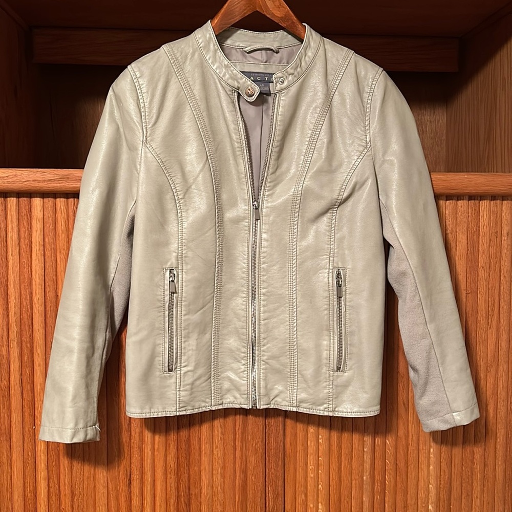 Kenneth Cole Bone/khaki colored faux leather jacket